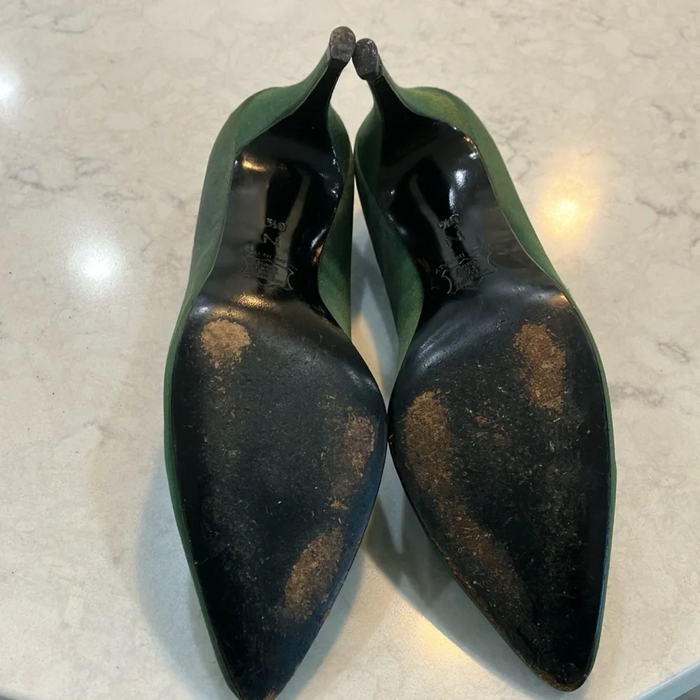 Vintage Yves Saint Laurent Forest/Hunter Green Silk Satin Pumps Sz 6.5‎ N- EUC - Picture 9 of 11
